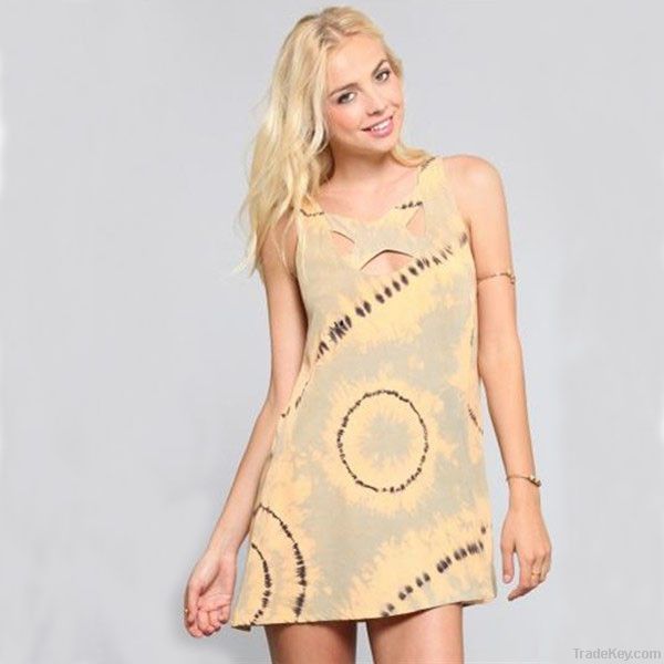 one piece lacer cutout casual dress women cloth tank dress design