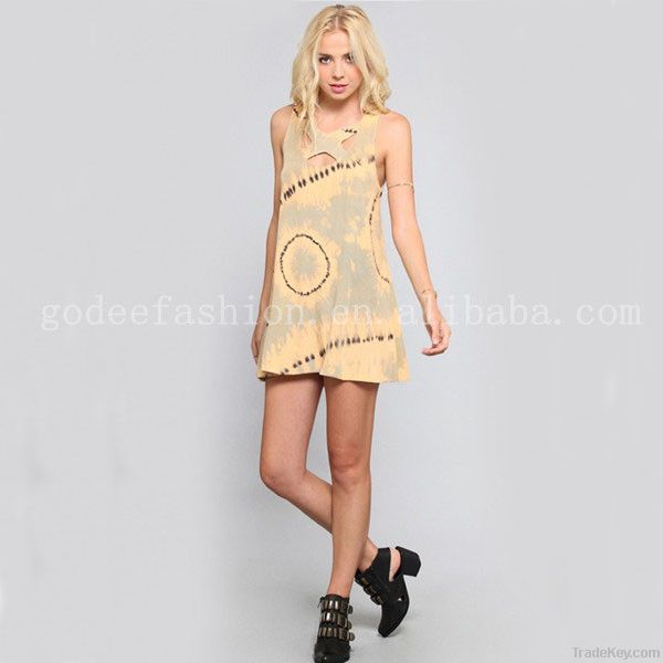 one piece lacer cutout casual dress women cloth tank dress design