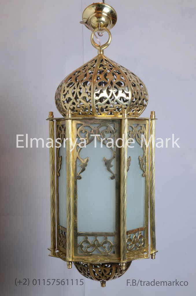 Handmade Moroccan Style Brass Lantern with White Colored Glass - Chandelier Lighting - # CH 101