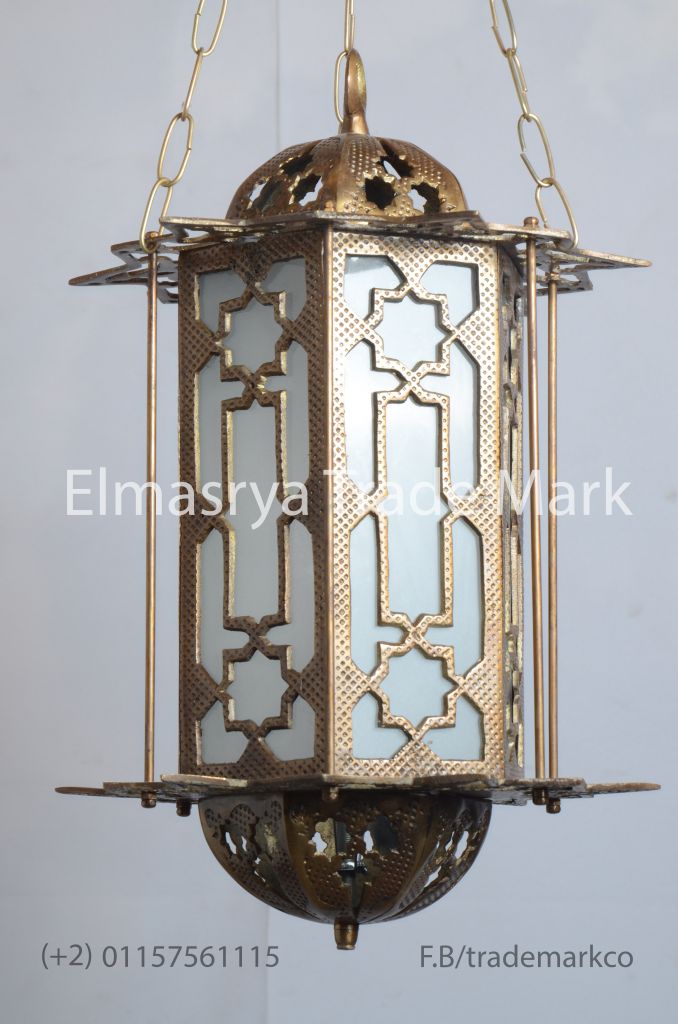 Arabic Style Brass Lantern with White Colored Glass - Chandelier Lighting - #CH-109