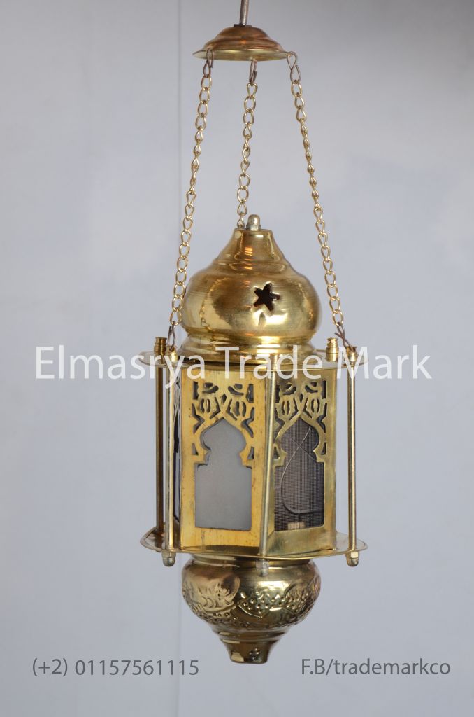 Handmade Moroccan Style Brass Lantern - With Multiple Color Glass - Chandelier Lighting - # CH-108