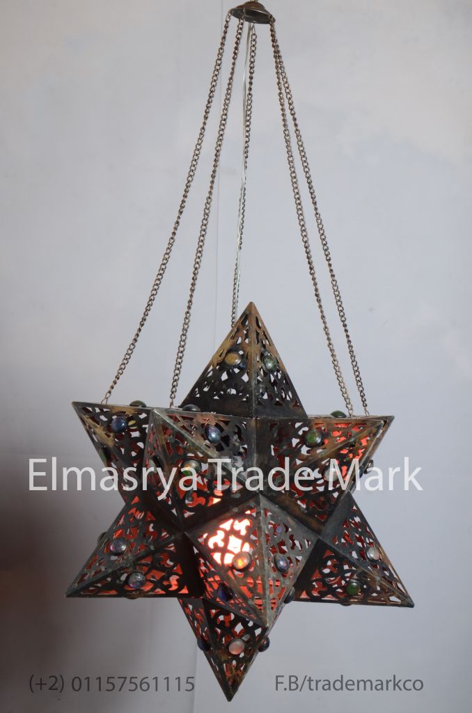 Handmade arabic Style Brass Star Lamp With Multiple Color Glass - Chandelier Lighting - #CH 102