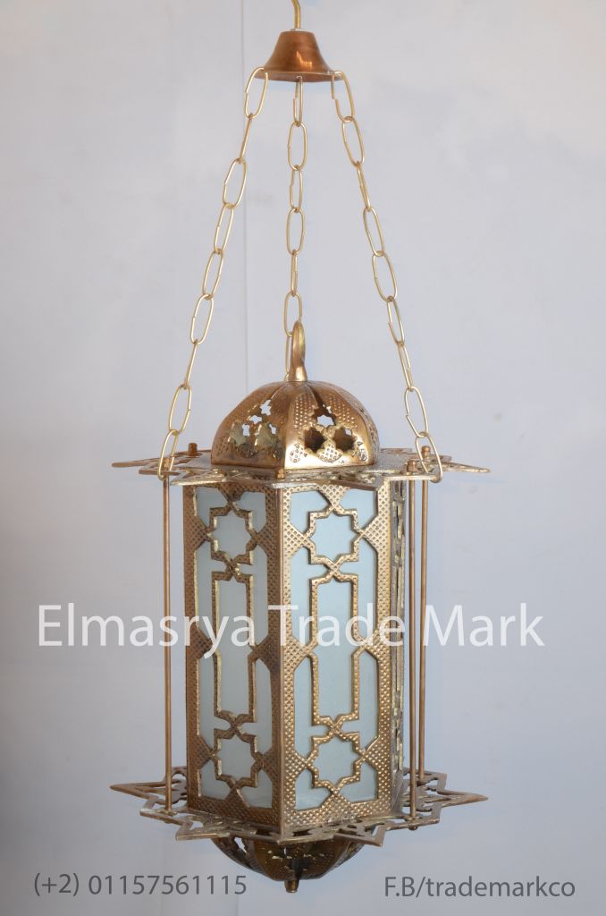 Arabic Style Brass Lantern with White Colored Glass - Chandelier Lighting - #CH-109