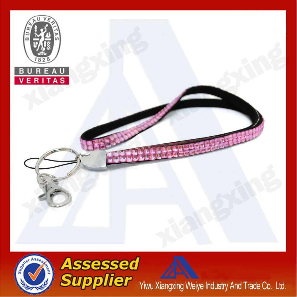 Newest design rhinestone lanyard with keychain