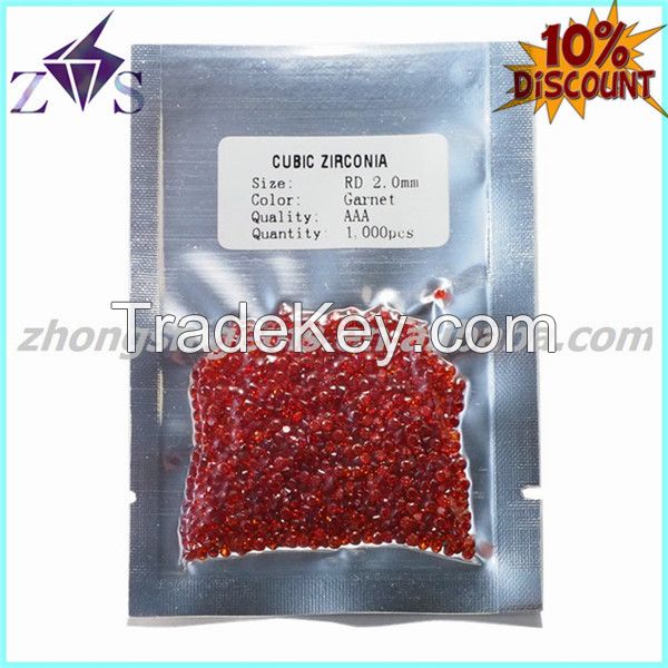 2MM Garnet Round Vacuum Packaged CZ Stone