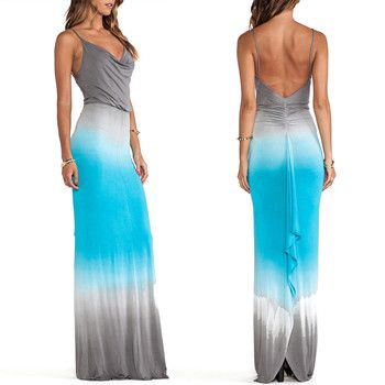 Dongguan clothing fashion woman backless dip-dye jersey maxi dress