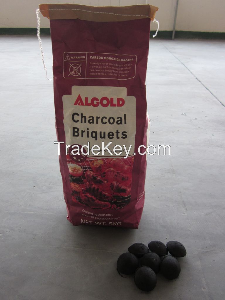 5KG BBQ charcoal, pillow shape charcoal briquette