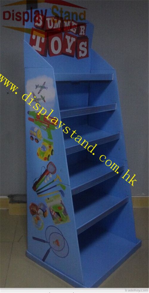 Blue Large Cardboard Display Floor Stand for Summer Toys, Store rack