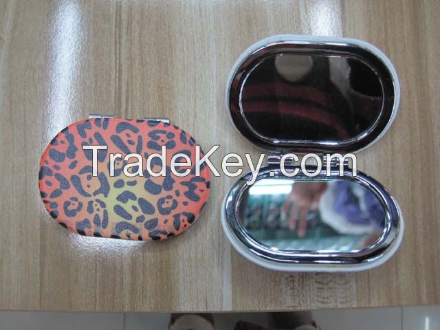 Leopard Print Oval PU Mirror LFM2210 Pocket Mirror