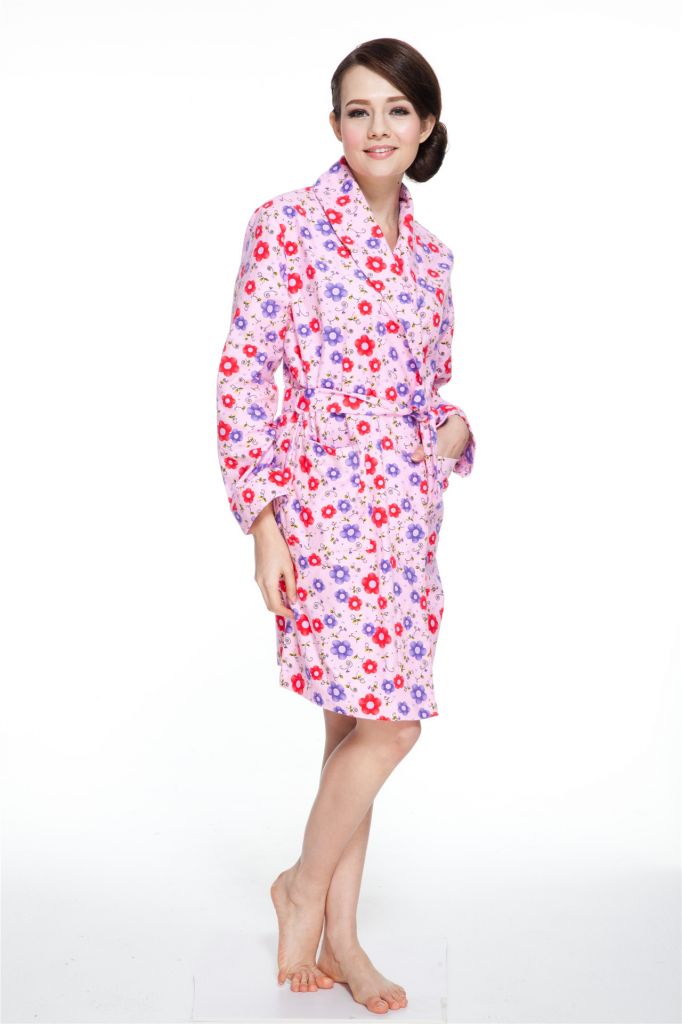 Women's Floral Cotton Flannel Bathrobe