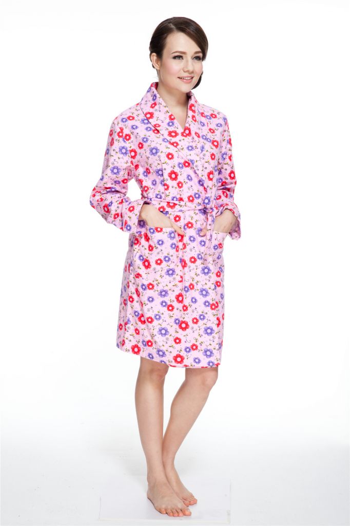 Women's Floral Cotton Flannel Bathrobe