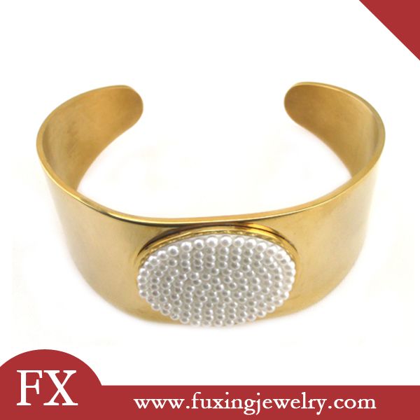 Large gold bangle design stainless steel pearl bangle