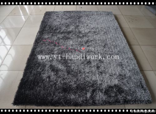 Silver Modern Handmade Polyester Solid Shaggy Rug