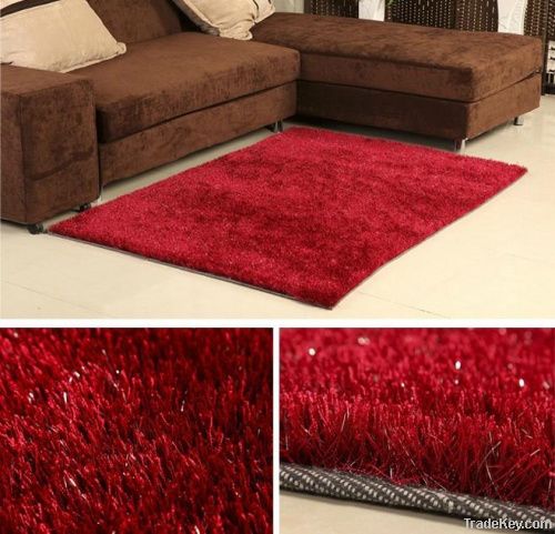 Red color polyester shaggy carpet rugs