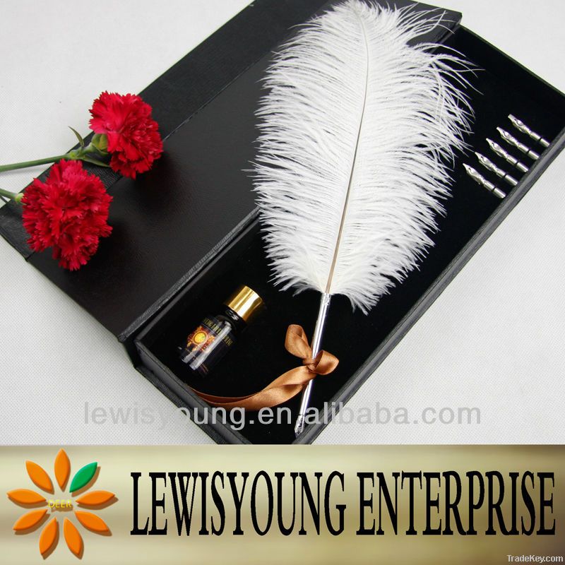 Natural colorful ostrich feather DIPFOUNTAINBALLPOINT pen set