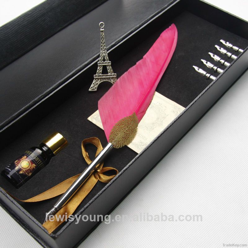 Natural colorful ostrich feather DIPFOUNTAINBALLPOINT pen set