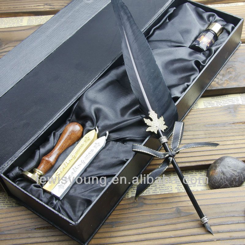 natural feather pen set for wedding gift set