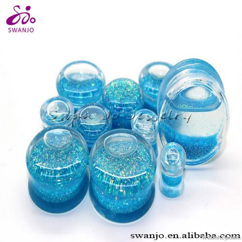 2014 new design body piercing jewelry glitter UV acrylic ear tunnel pl