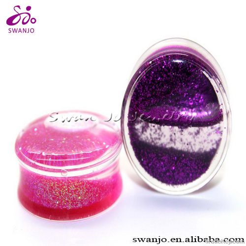 2014 new design body piercing jewelry glitter UV acrylic ear tunnel pl