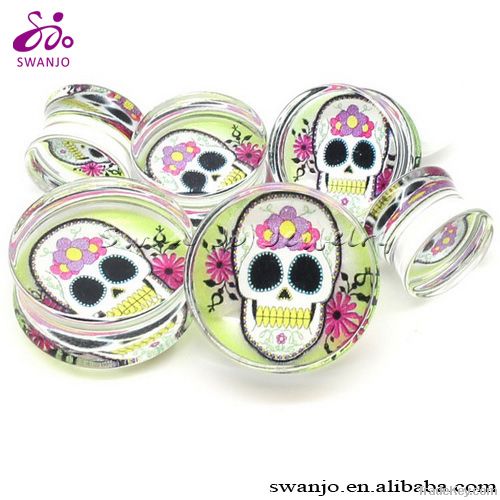 Black Acrylic Skull Stash Screw ear plugs gauges male body piercing je