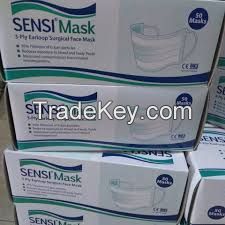 Disposal Medical Surgical 3ply Sensi Brand (blue and green color) with Earlop 50 million pieces Face MaskAvailable 