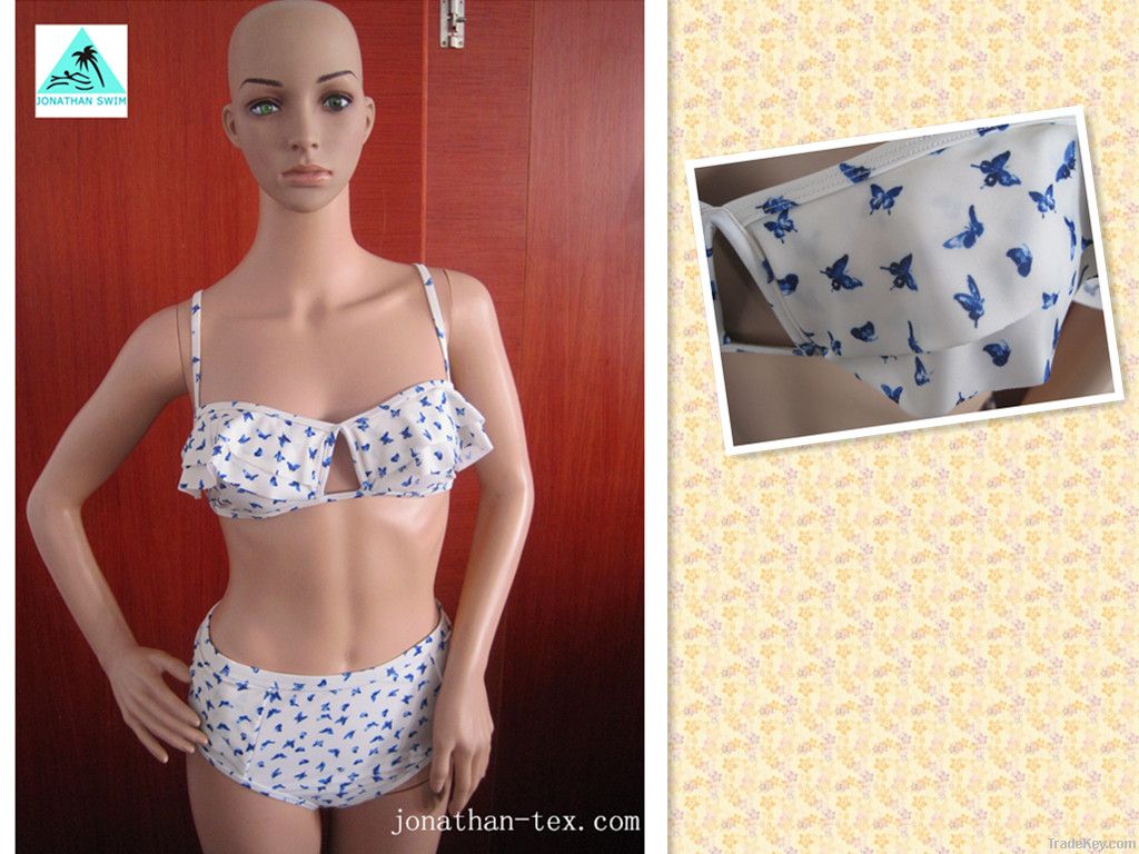 sexy bowknot print and lace design ladies bikini swinwear