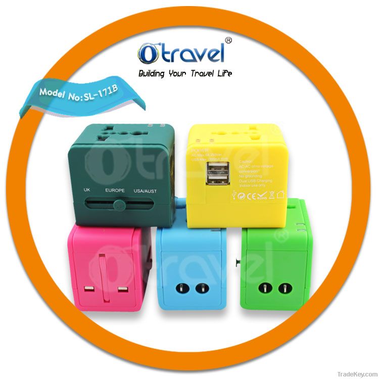 2.1A dual usb travel charger adapter for more than 150 countries