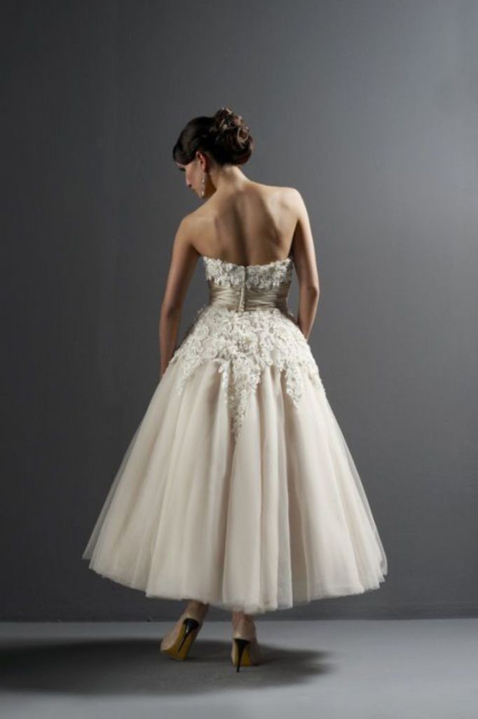 Princess Strapless Empire Ankle Length Tulle with Lace Wedding Dress