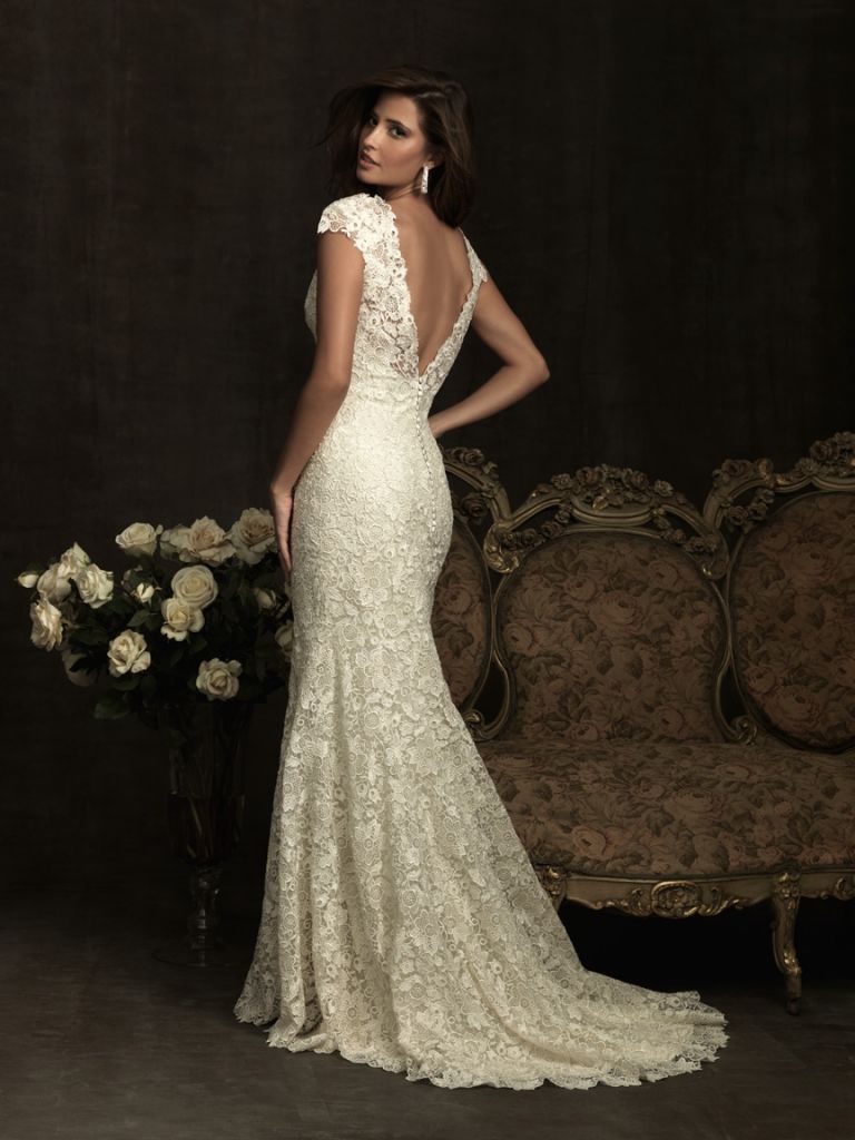 Mermaid V Neck Sleeveless Zipper up Floor Length Lace Wedding Dresses