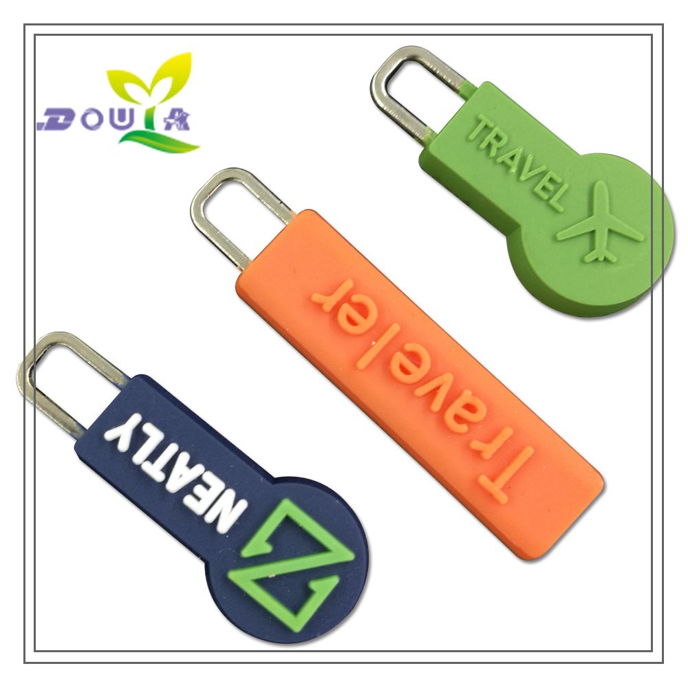 Custom rubber zipper Pull handle with personal name for slider clothing Plastic tags bags silicone labels for gift pvc label