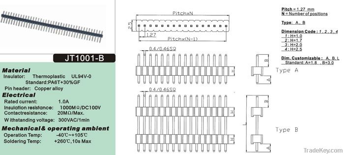 1.27/2.0/2.54mm Pin Headers &amp; connectors