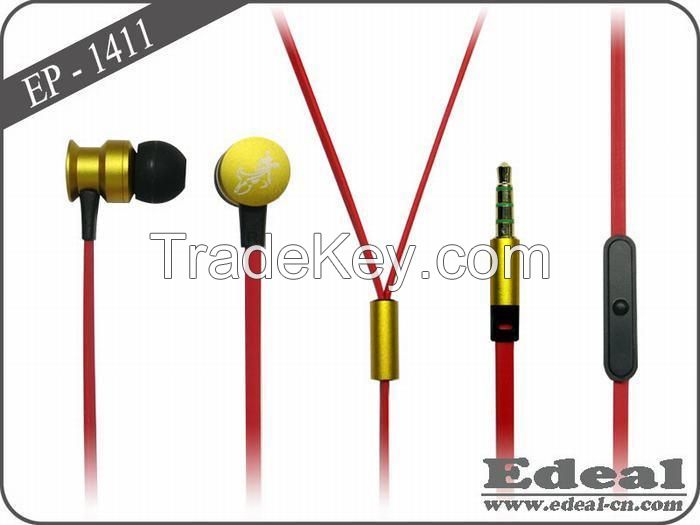 Colorful metal flat cable earphone with mic BSCI manufacturer