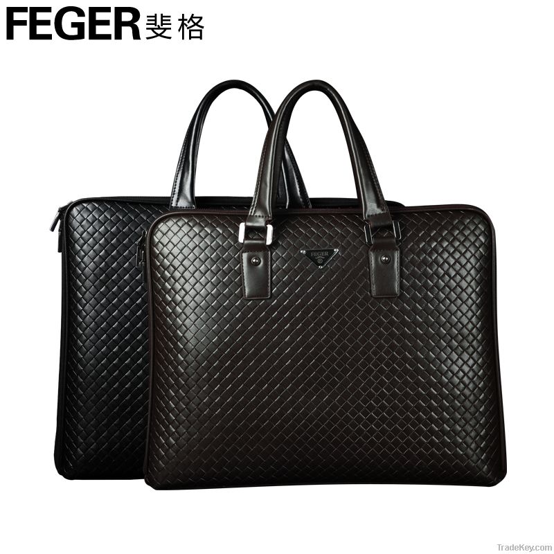 2014 New Design	Woven Pattern Leather Briefcase Bag