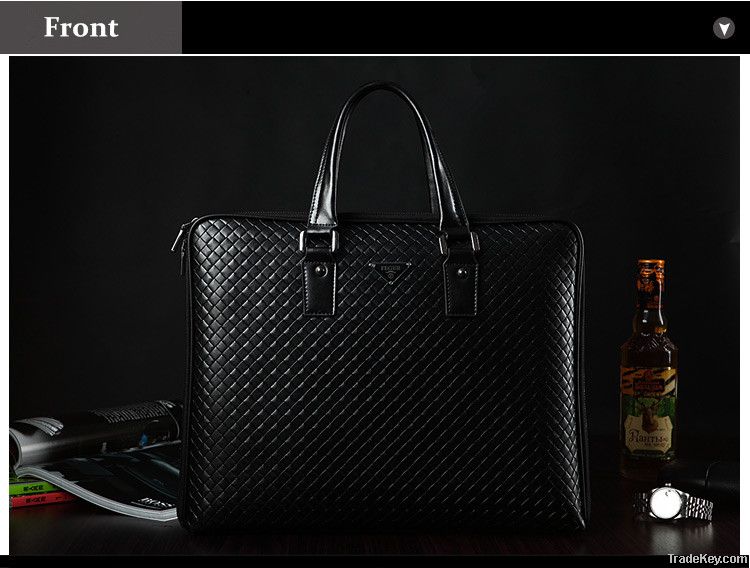 2014 New Design	Woven Pattern Leather Briefcase Bag