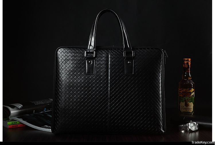 2014 New Design	Woven Pattern Leather Briefcase Bag