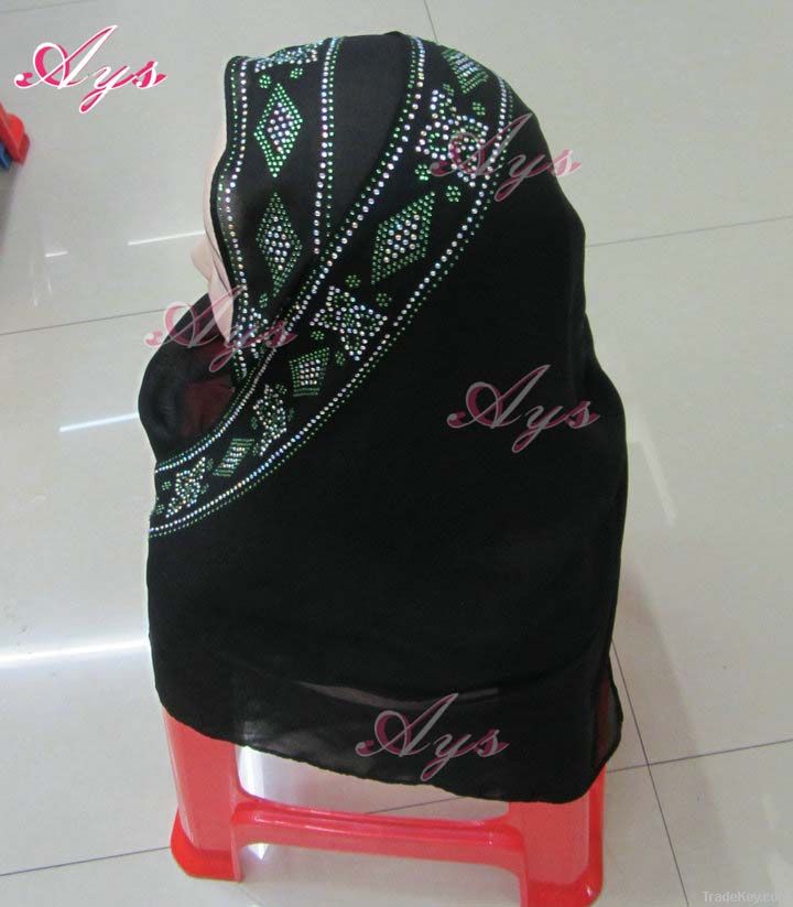 Wholesale Fashion Black Muslim Hijab Scarf With Rhinestones