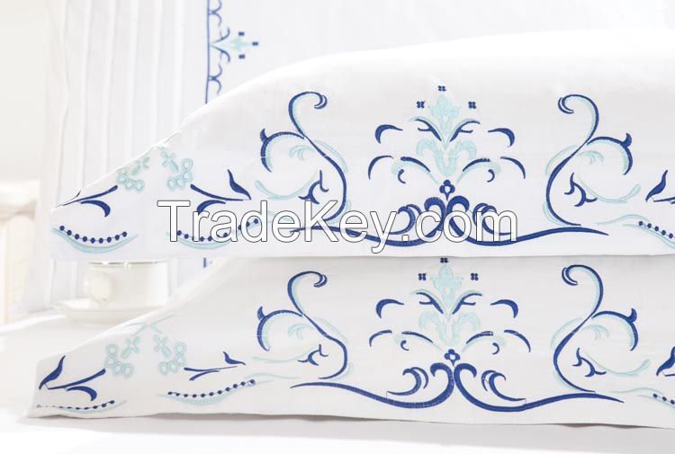 100% Cotton White Embroidery Design Hotel Duvet Cover Set