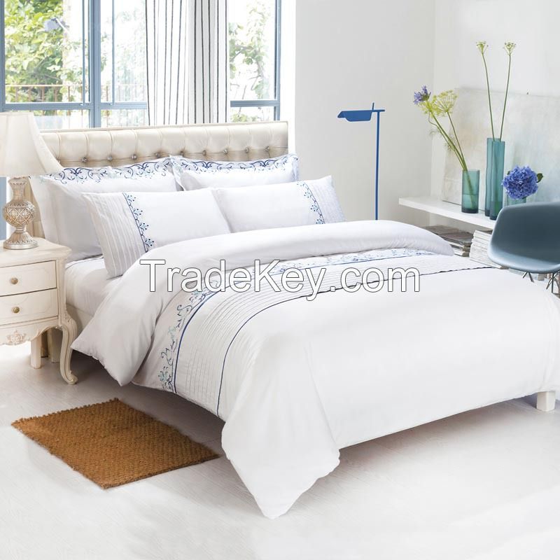 100% Cotton White Embroidery Design Hotel Duvet Cover Set
