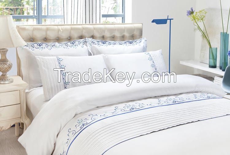 100% Cotton White Embroidery Design Hotel Duvet Cover Set
