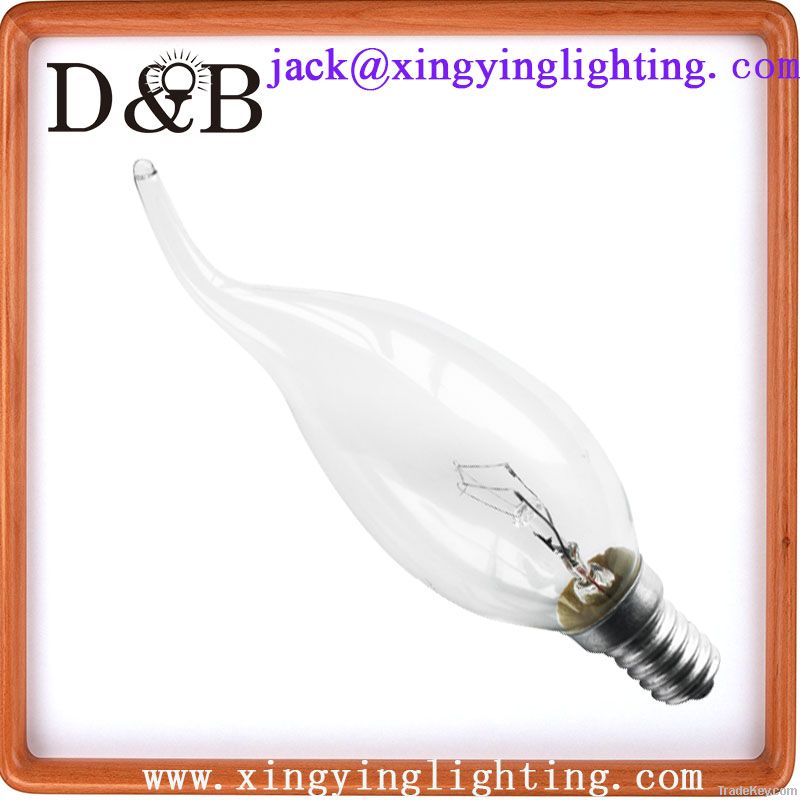 C35 incandescent candle bulb- CLEAR candle bulb LONG TIP flame tip