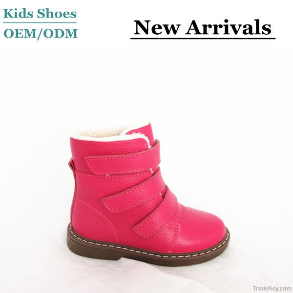 Fashionable Design Pink Color Genuine Leather Kids Snow Boots