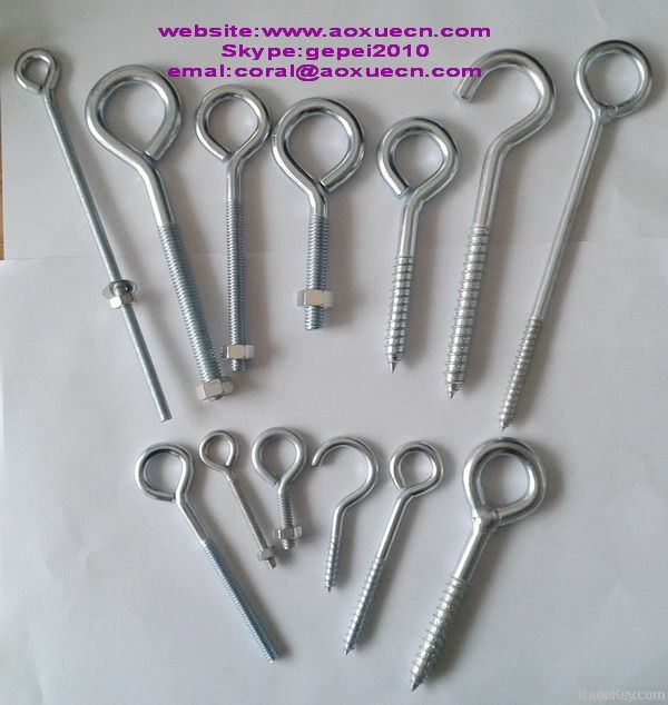 Galvanized fastener eye bolt and nut, eye and hook screws