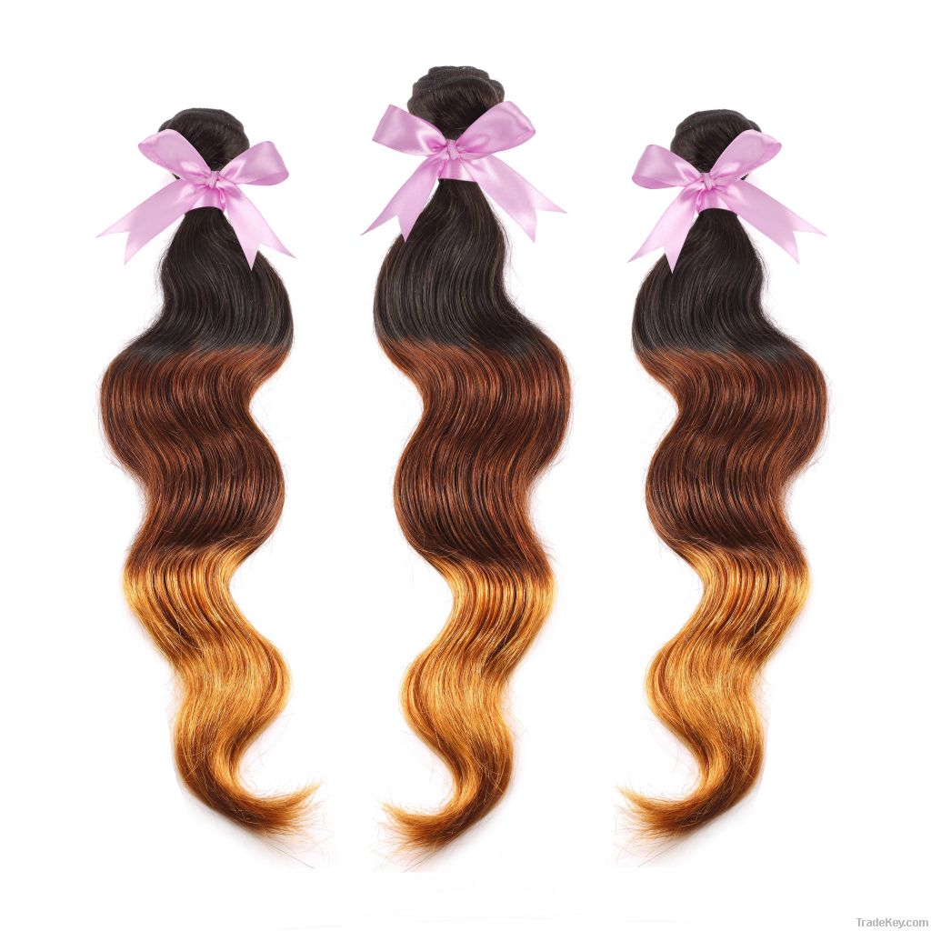 Free Shipping 3 tone colors Virgin Brazilian Human Hair 5A Grade  2014