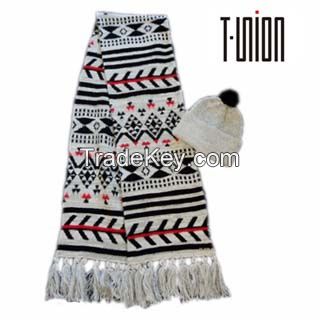 Ladies' Knitted Jacquard Scarf & Beanie Set