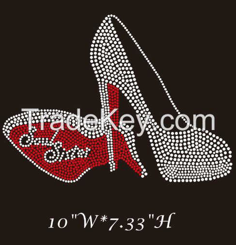 Custom detailed high heel patterns t-shirt hot fix rhinestone transfer