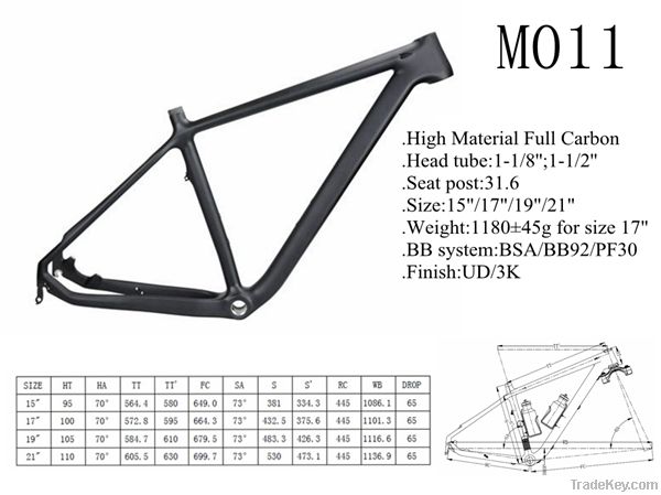 YD-m011 China full carbon fiber MTB frame mountain bike frame , monocoq