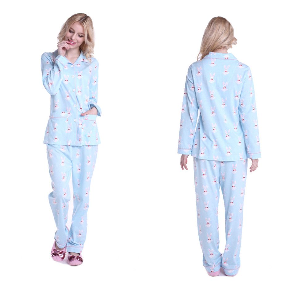 Girl's cotton pajamas lady's spring and fall nightwear