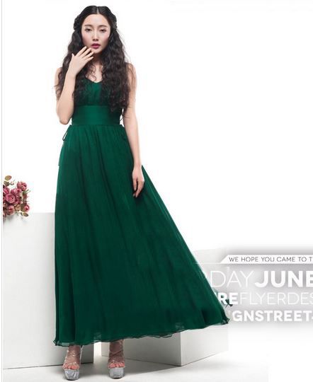 Gopche green chiffon party wear women dress