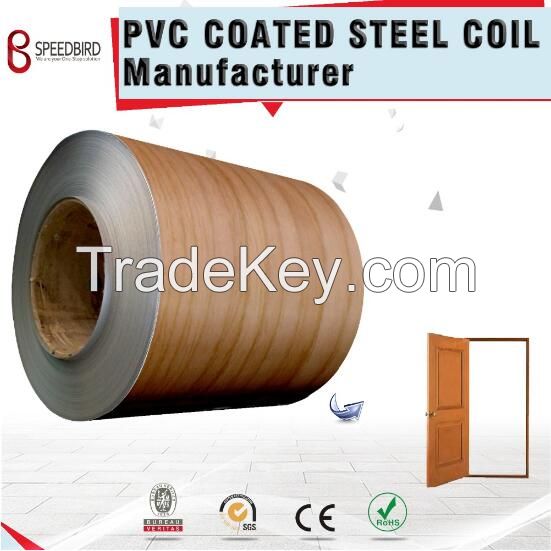 Wood Grain PVC Color Coated Steel Coil for Security Door Leaves