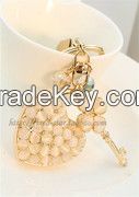  Star opal rhinestone love lock keychain 